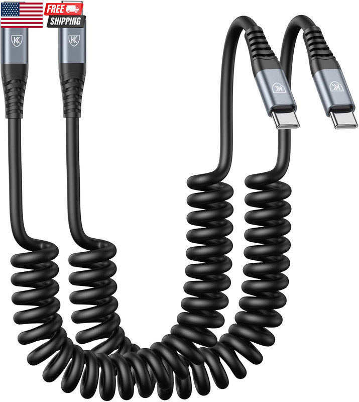 USB C to C Cable 3Ft 2Pack Coiled USB C Charger Cable for Car Type C Fast Chargi