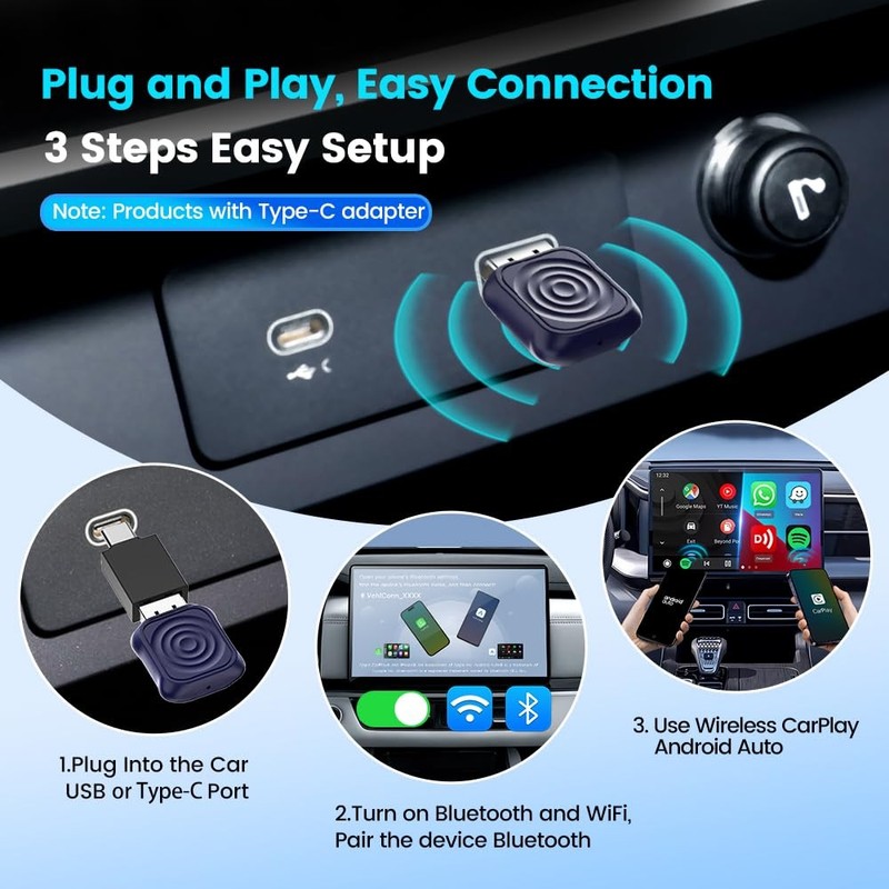 Mini Ultra Wireless CarPlay & Android Auto Adapter - for iPhone/Android 11+, ... gallery