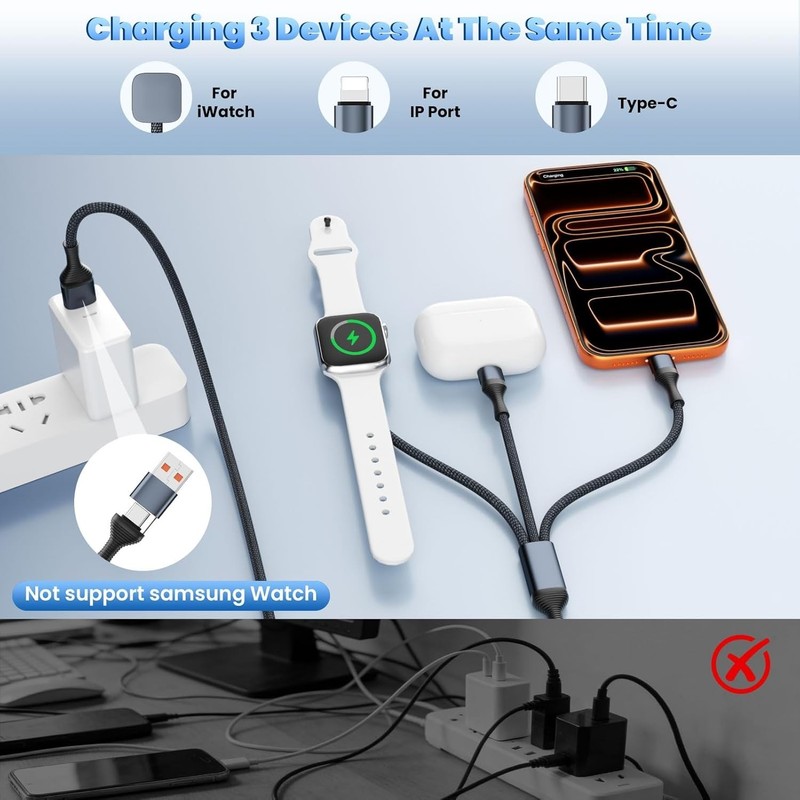 Tangle-Free 4FT Multi Charging Cable for iWatch & iPhone - Travel Essential gallery