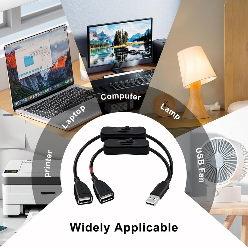 USB Splitter Cable with Switch USB A to Double Female Extension Cord Adapter,... gallery