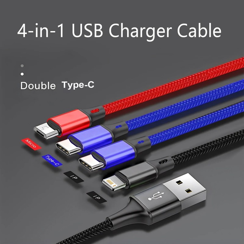 4 in 1 Multi USB Charging Cable Fast Charger Cord For iPhone/Type C/Micro USB gallery