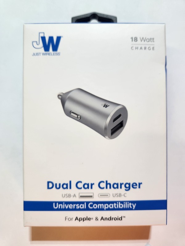 Just Wireless 3.4A Dual Port USB-A and USB-C Car Charger – Gray New Unused