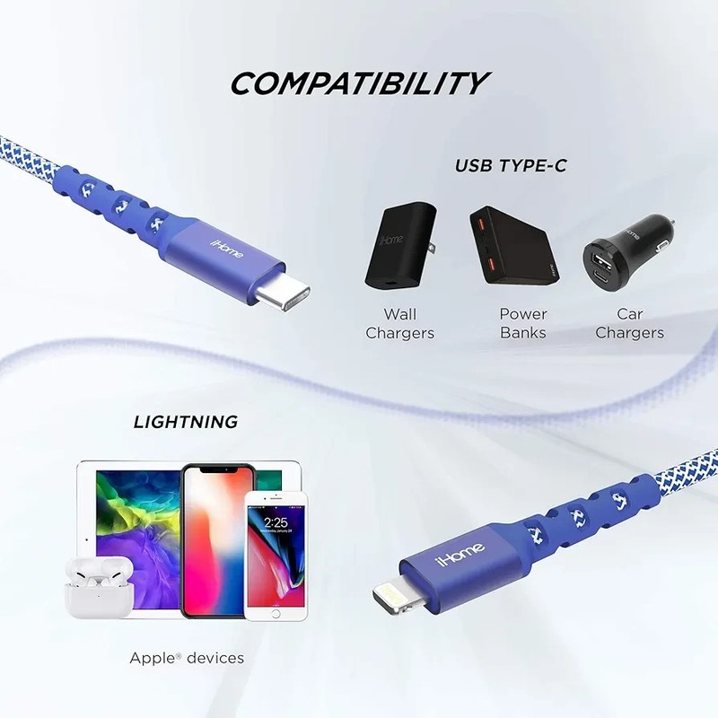 iHome Durastrand Lightning® Cable to USB type C 6ft. 2X faster MFI-Certified gallery