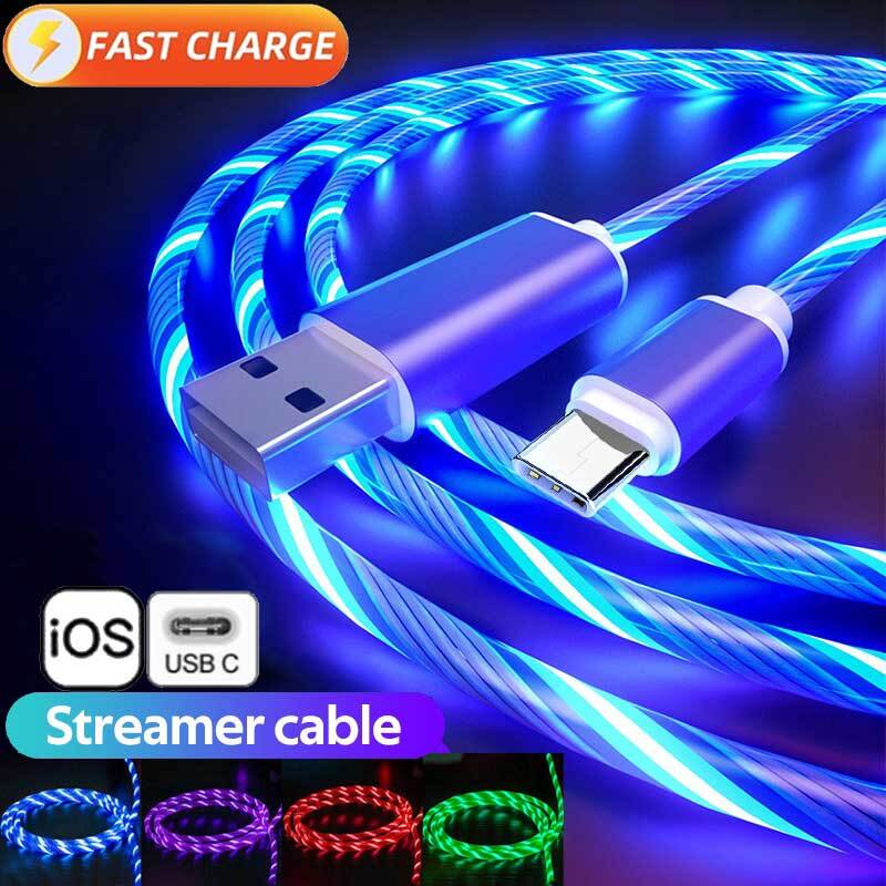 LED Light Fast Charging Cable Cord For Samsung Type C USB Charger For Apple 14