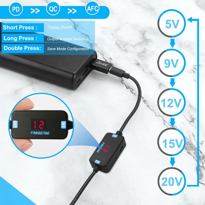 FARSENSE USB C to DC Adapter,Barrel PD Trigger Cable(3.3ft) with 10 Connector... gallery