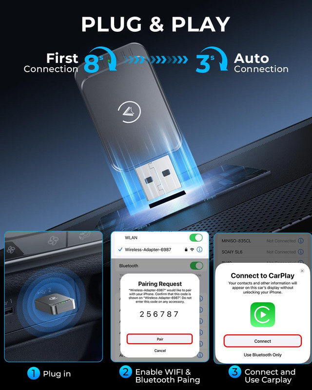 AuroraLink Wireless Carplay Adapter for Apple iPhone & Android Auto 2-in-1 Fast gallery