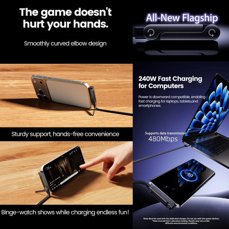 240W Fast Charging Cord USB C to USB C Cable Invisible Stand Charger Cable 5 FT gallery