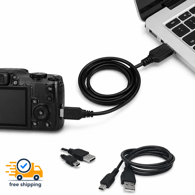 2.6FT Mini USB Cable 5 Pin Data Sync Charger Cord for Dash Cam GPS MP3 Player