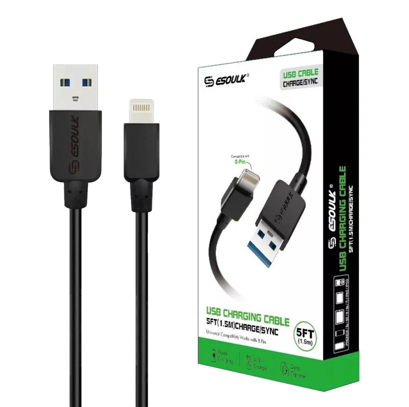 Esoulk USB Charging Cable, Works With 8-pin, Apple Quick Charge 5-ft (1.5M) NEW!
