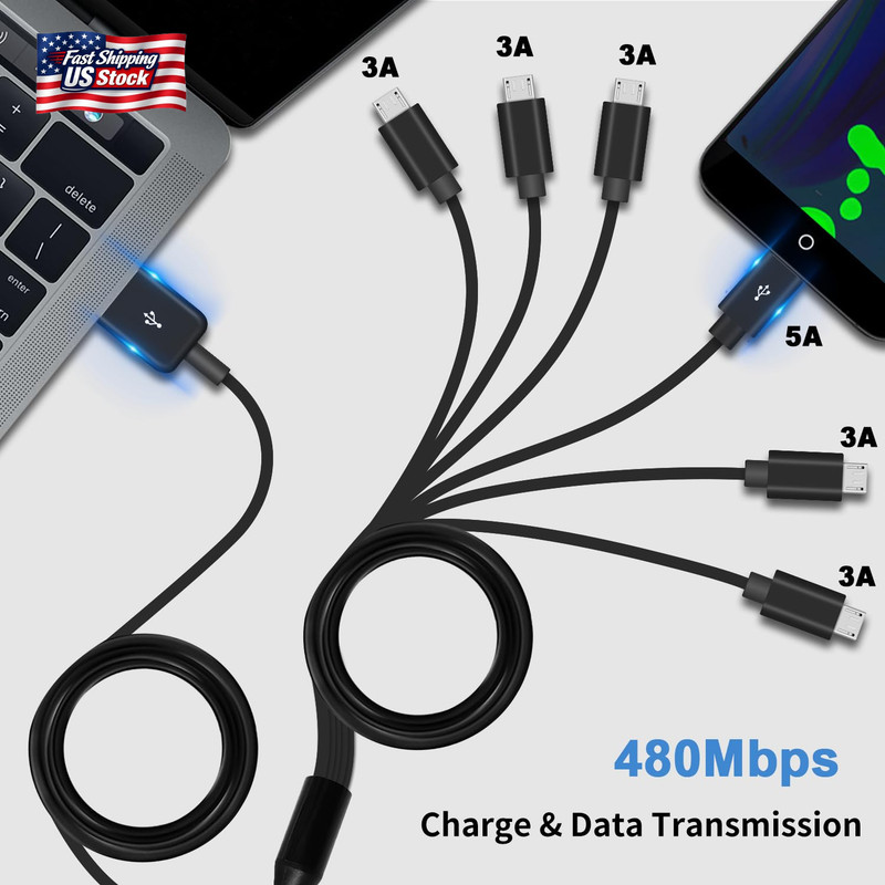 Poyiccot Micro USB Splitter Cable, Multi 6 in 1 USB 2.0 Type a Male to 6 Micro U gallery