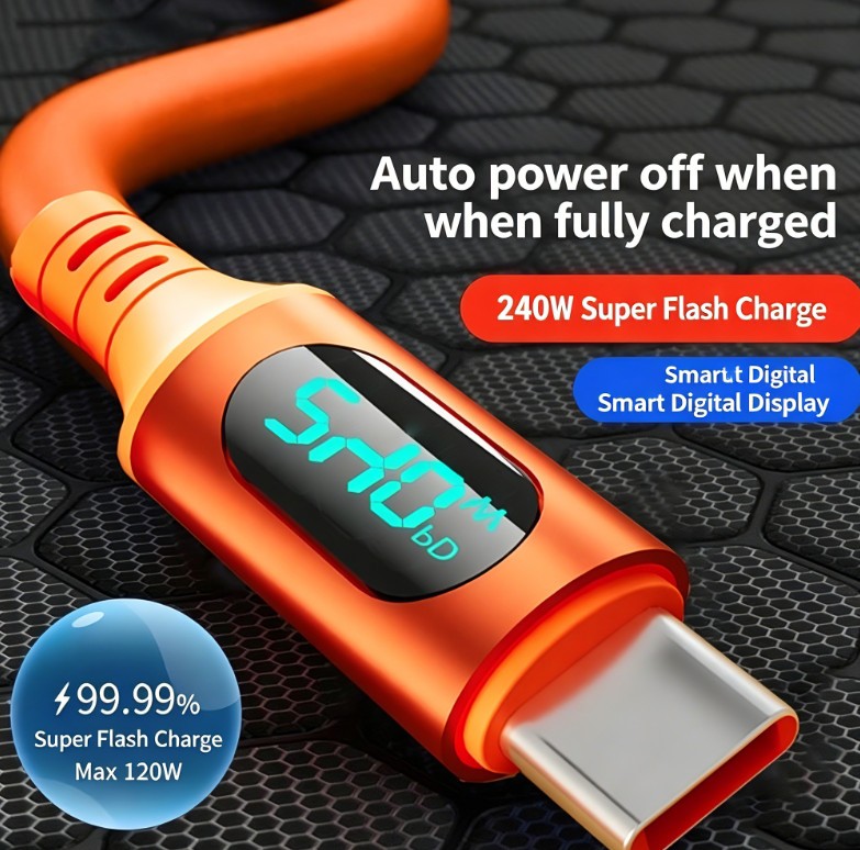 120W Super Fast Charging Type C Cable Dynamic Digital Display Real Time Voltages gallery