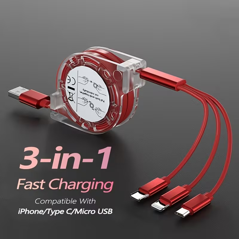 Retractable Multi Fast Charging Cord, 3 in 1 Multi Charger Cable Charging Cable