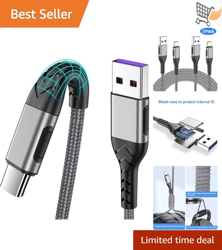 USB C Cable 2Pack 10ft Fast Charging Braided Nylon Data Sync for Android iPhone