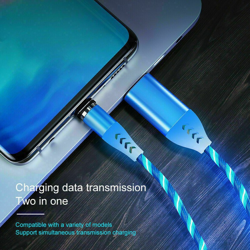 3in1 LED Charger Flowing Magnetic Phone For Type C IOS Micro USB Cable-BLUE