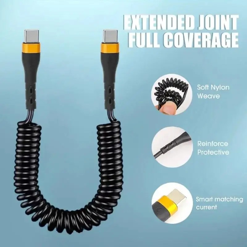PD 120W Type-C to Type-C Spring Cable – 5A Fast Charging USB-C Car/ Device Cable gallery