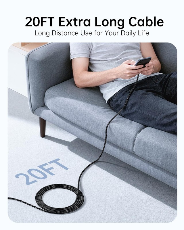20ft USB C to USB C Cable 60W Fast Charging, Extra Long Braided Type C to C C... gallery