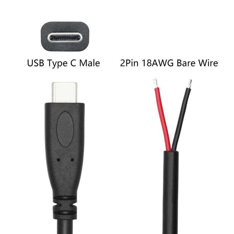 USB to 2 Pin Bare Wire Open End Power Cable 3FT, USB Plug 2 Pin Pigtail Cable... gallery