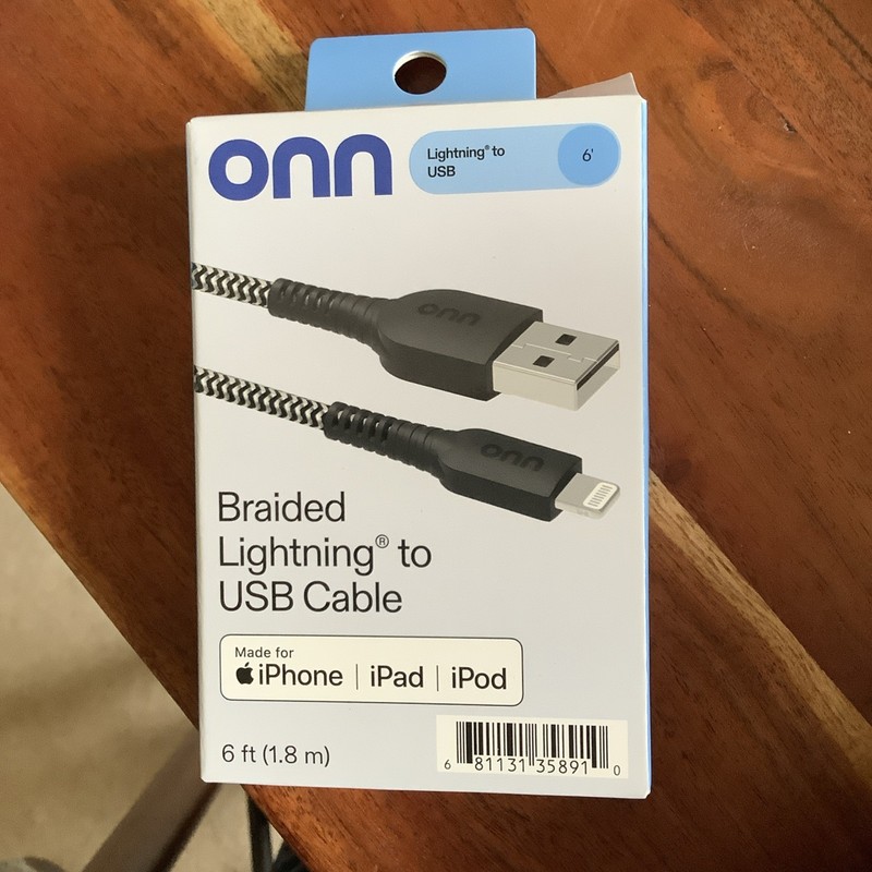 ONN Braided 6ft Lightning to USB Cable, MFi Certified for iPhone/iPad/iPod
