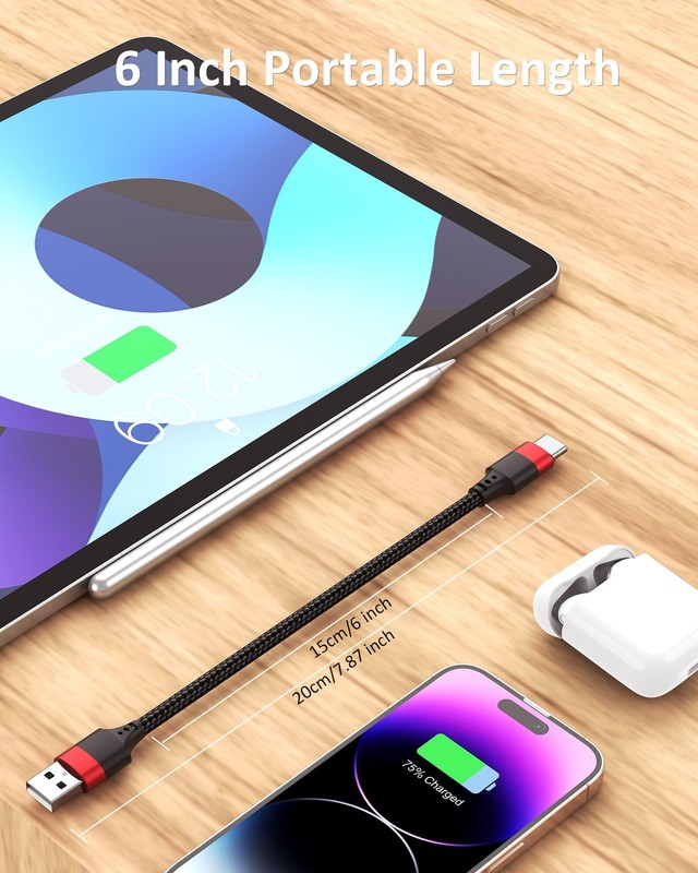 2 Pack Short USB to C Cable 6 inch Type C Braided Fast Charging Short Cord gallery