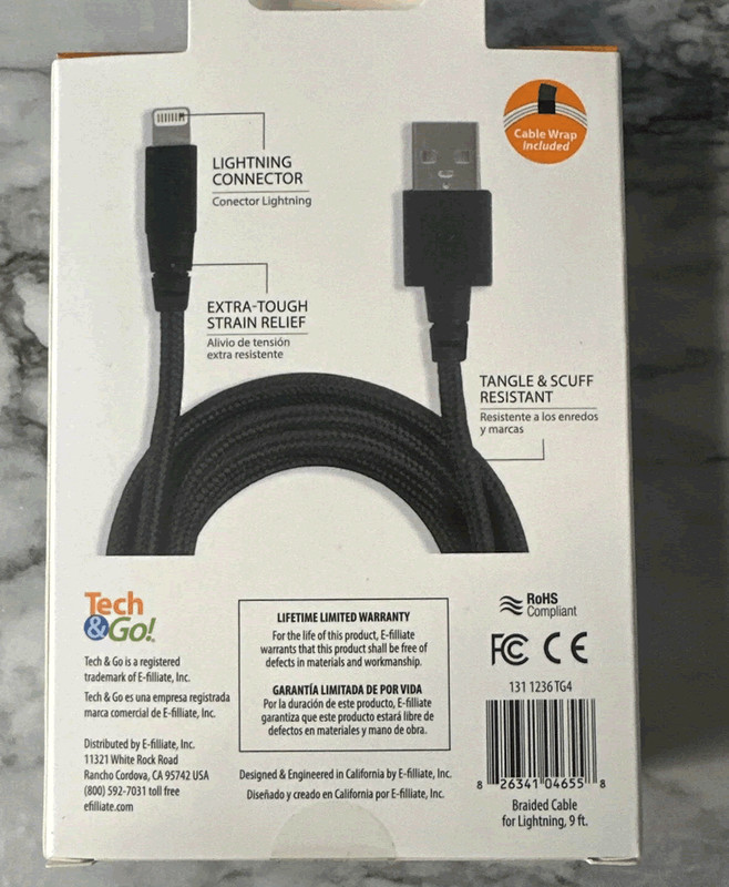 Tech & Go 9ft Braided USB Charging Cable for iPhone iPad iPod | Extra Long Black gallery