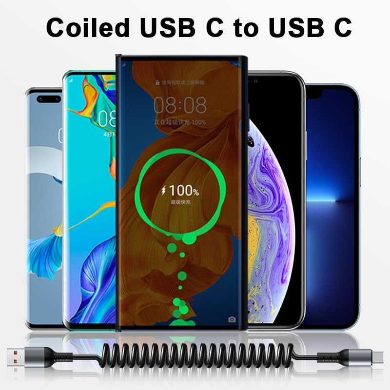 MEDIOPPTEK USB C to C Cable 3ft 1 Pack, Coiled Cord for Car 3 feet, Black gallery