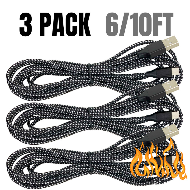 3 Pack 6/10Ft USB Fast Charger Cable For iPhone 12 11 Pro XR 8 7 Charging Cord