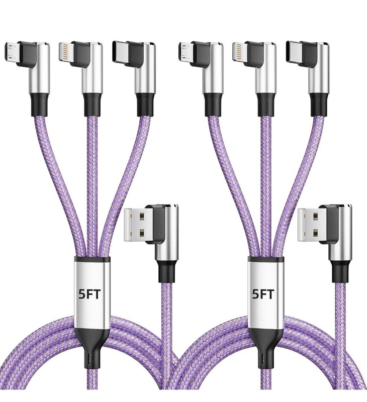 Right Angle 3 in 1 Charging Cable with USB-A to USB C/IP/Micro USB