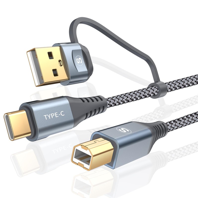 Printer Cable 2-in-1 USB-A/to USB-B Cord 20FT, MIDI Cable Braided High Speed …