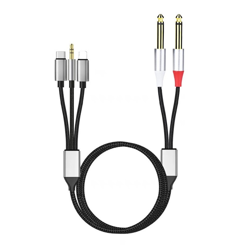 USB C/8Pin Port/3.5mm Male to Dual 6.5mm Male Audio Auxiliary Cable