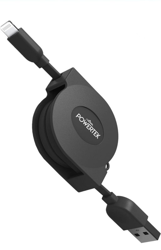 Black Liquipel Powertek TYPE-C Retractable Cable Fast Charge 3-Feet