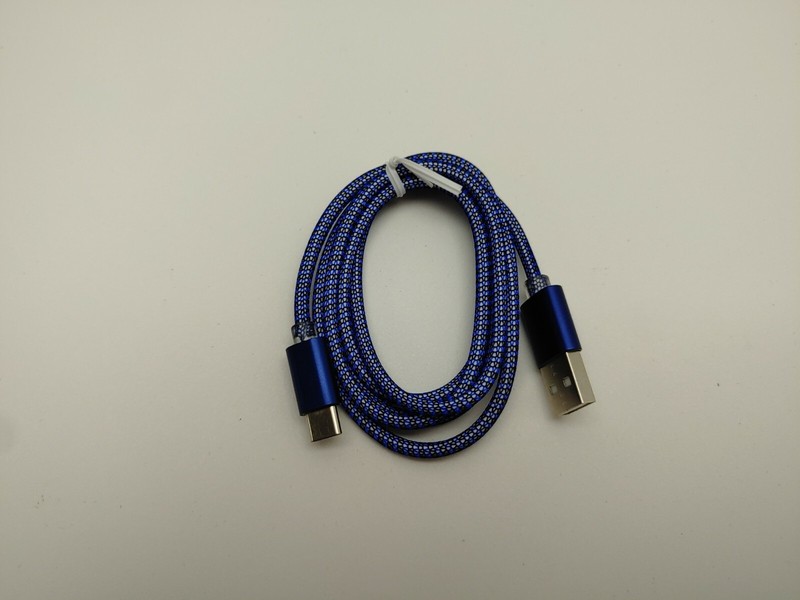 4x USB-USB C 39" Cloth Wrapped 2.1 Amp A Charging Data Cable Blue Aluminum Ends gallery