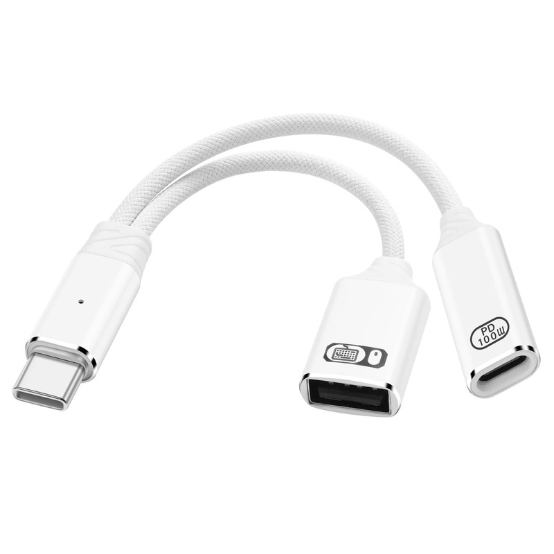 USB C to OTG Adapter 1 in 2 Splitter Male to A Female 100W PD Charging Cable