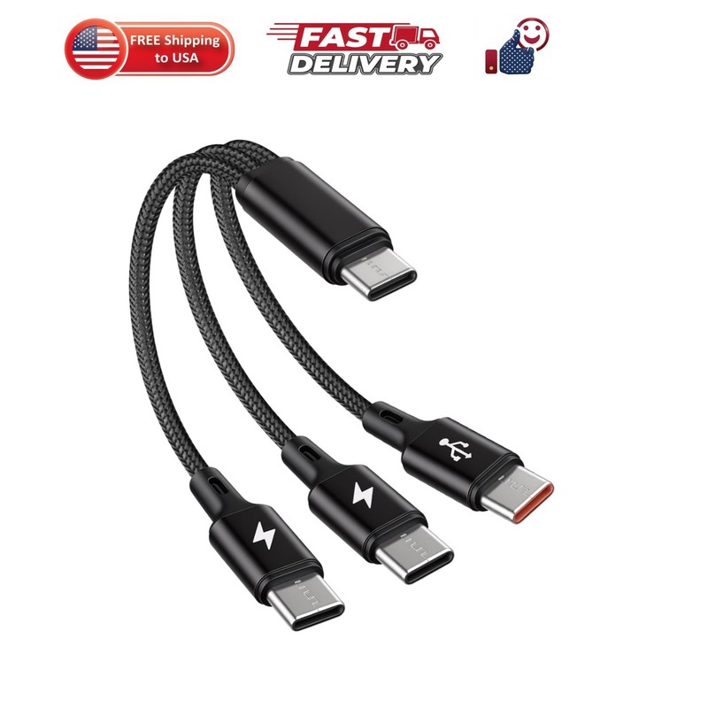 USB C Splitter Cable,USB C Male to 3 Type-C Male Charge Cable,3 in 1 Nylon Br…