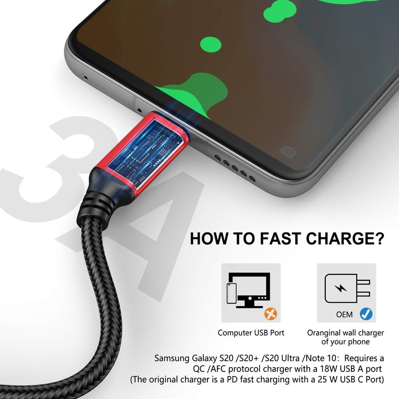 USB Type-C to A Cable 5pack 6ft Braided Fast Charging 3A Quick 6foot, Red gallery