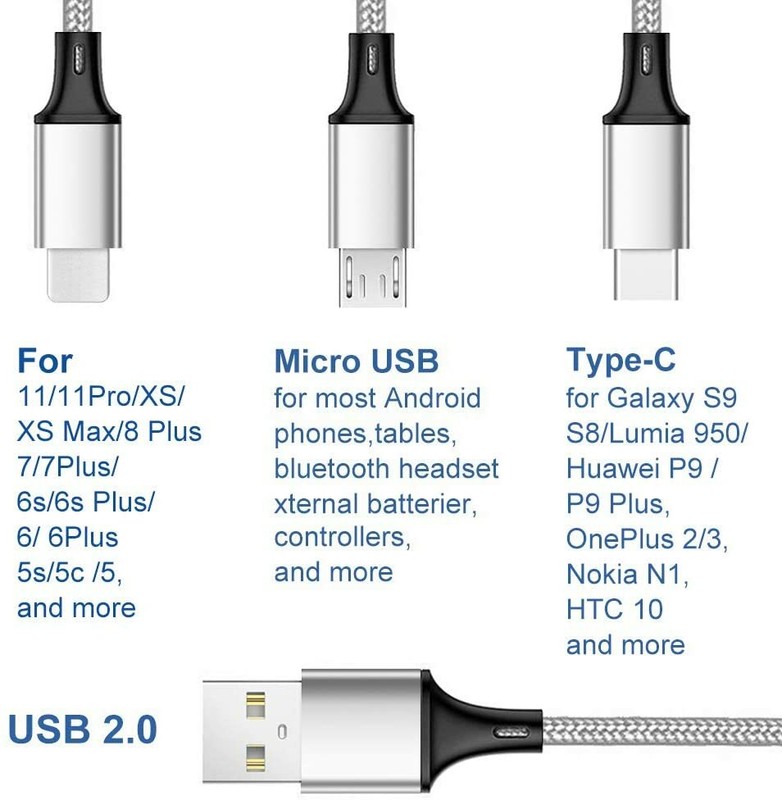 Multi Charging Cable, USB C Cable/iOS/Micro USB Fast Charger 3 in 1 Cord Connect gallery