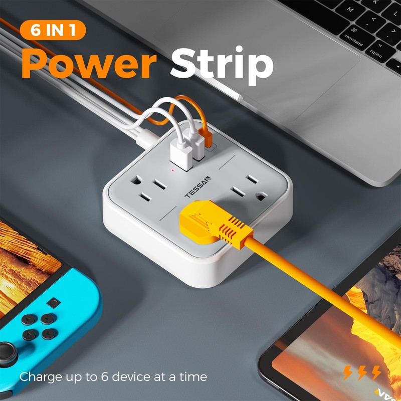 Ultra Thin Flat Extension Cord 5 FT, TESSAN Slim Power Strip with USB Ports (... gallery