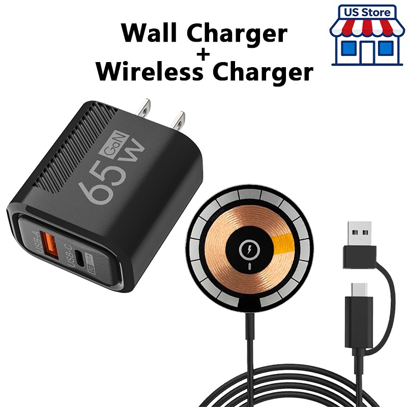 65W Wall Fast Charger Wireless Charging Pad For Samsung iPhone Android Phone US