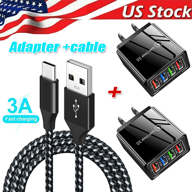 4-port fast charging QC 3.0 USB hub wall home charger power adapter + cable Lot