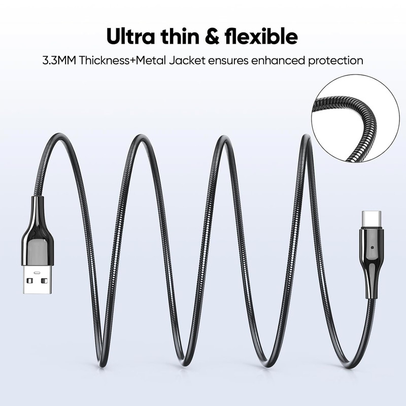 Pet Proof USB C to USB A Charger Cable 6.6FT 2-Pack, Metal Braided Durable Type gallery