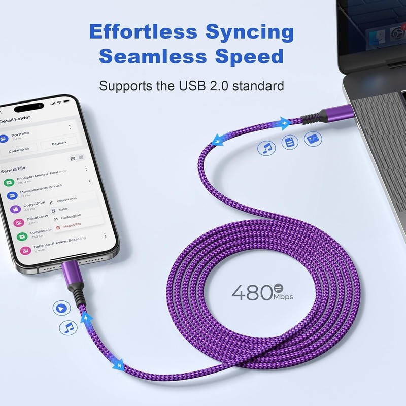 Basesailor for iPhone 17 16 Pro Max Charger Cable,USB C to USBC 60W Cable 10ft/2 gallery