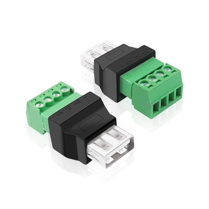 2 PCS USB 2.0 A Female Plug 4 Pin Screw Terminal Block Solderless Adapter