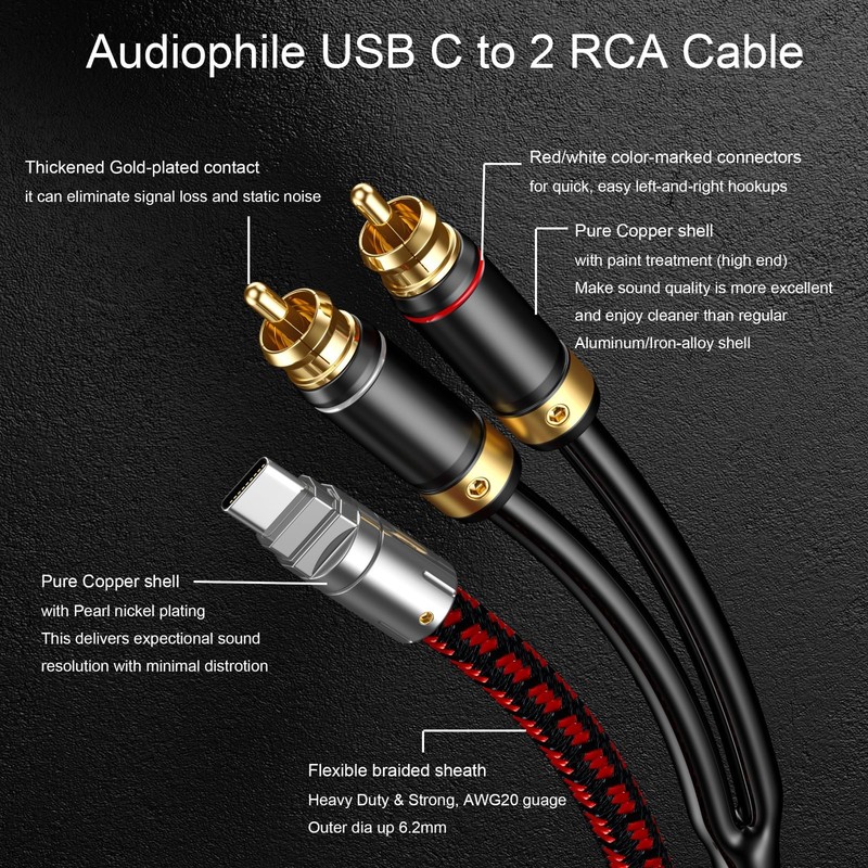 USB C to RCA Audio Cable 3.2FT - Type C to 2RCA Male Adapter for Home Theater, C gallery