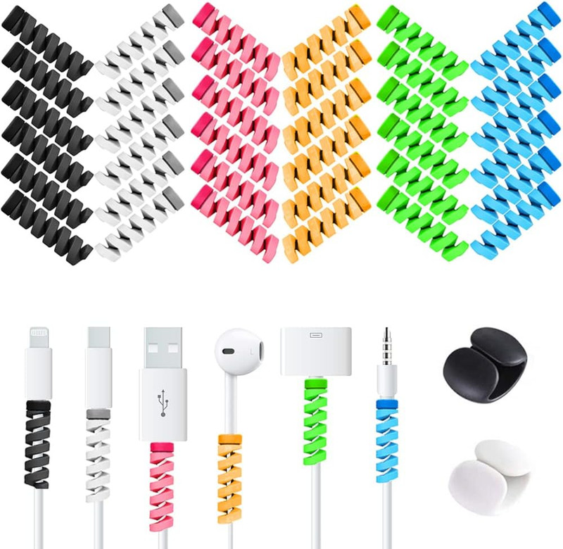 36 PCS Cable Protectors for Iphone Ipad Charger End Cord Savers with 2 Desk Cabl