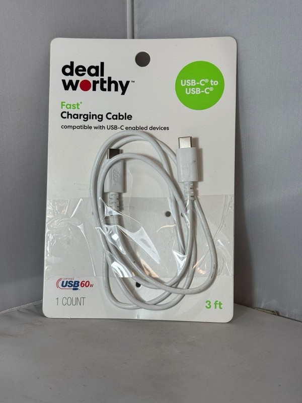 3' USB-C to USB-C Charging Cable - dealworthy™ White: Male-To-Male Connection