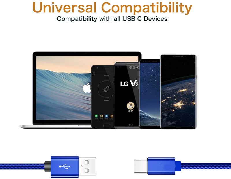 2 Pack Braided USB C Type-C Fast Charging Data SYNC Charger Cable Cord Blue gallery