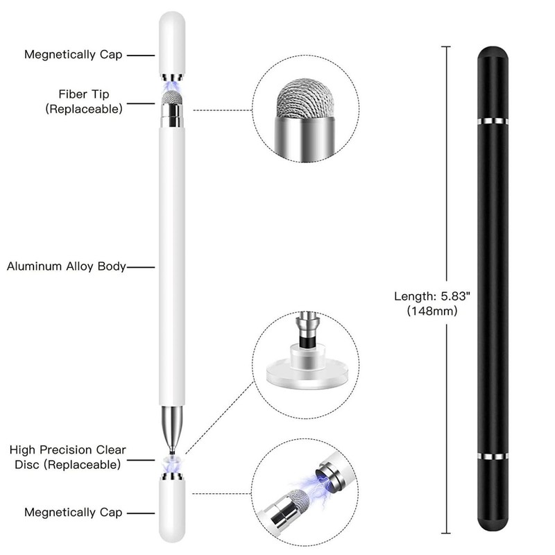 STYLUS TOUCH SCREEN PEN FIBER TIP ALUMINUM LIGHTWEIGHT WHITE for TABLETS gallery