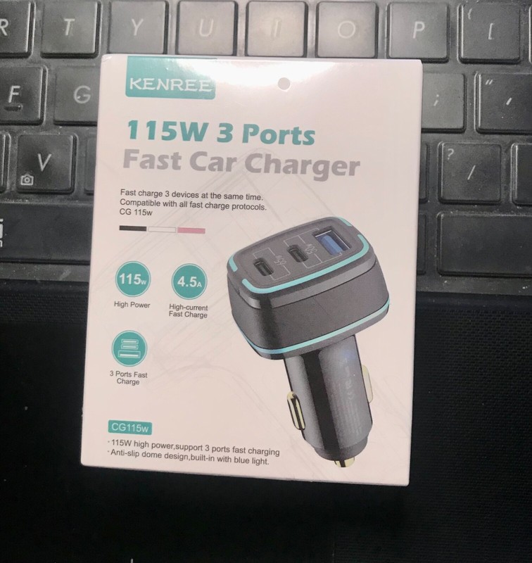 New KENREE 115W High Power 3 Ports (2 USB C 1 USB A) Fast Car Charger gallery
