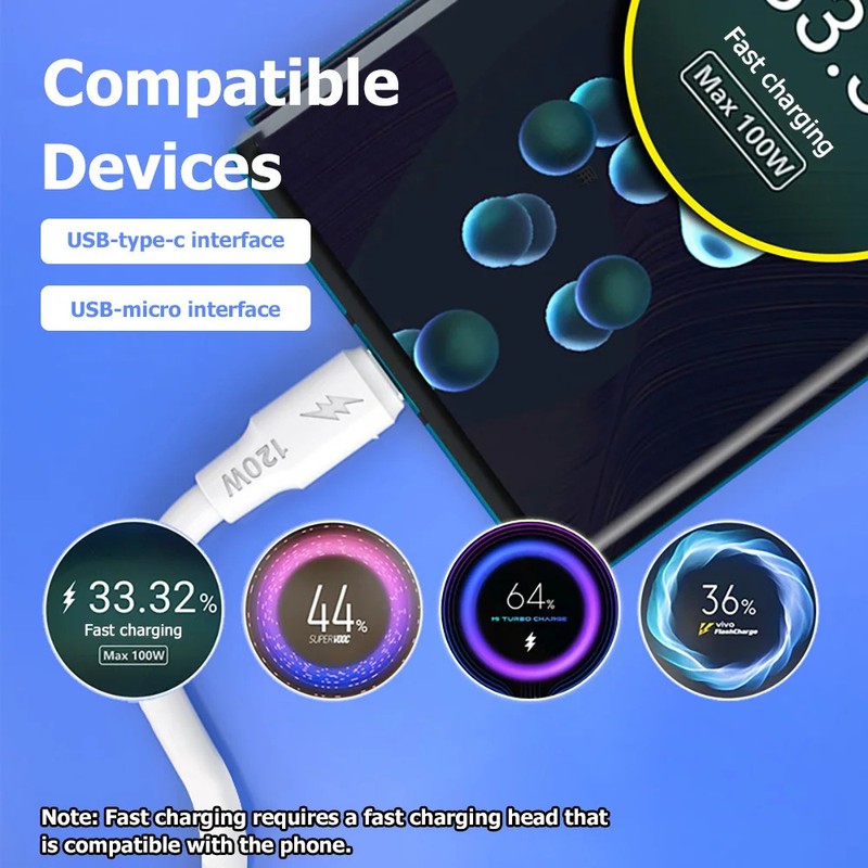 New Bold USB Type C Cable 120W 10A 10A Fast Charging Wire Mobile Phone USB Charg gallery