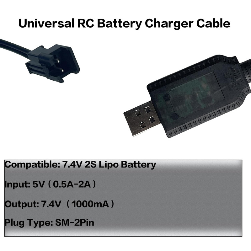 7.4V USB Charger Cable with SM-2PIN Plug Compatible RC Car and Plane for Univers gallery
