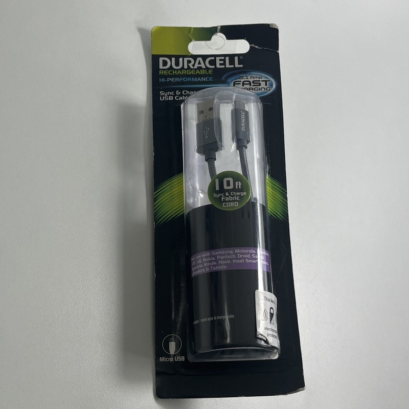 Duracell Sync & Charge Fabric 10′ Cable USB To Micro Black Pro 440